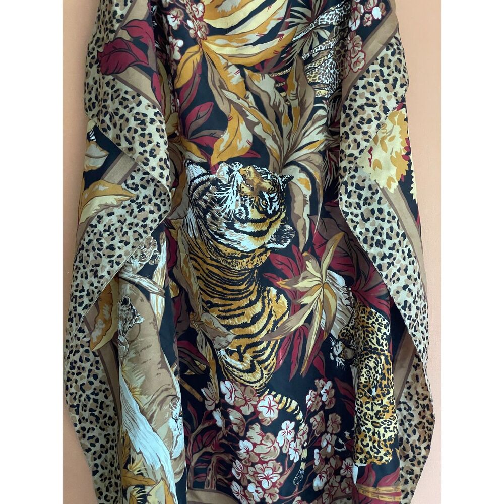 Vintage Safari Animal Print Scarf Tiger Leopard Giraffe Zebra Jungle 34” Square